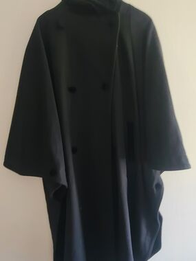 Vintage Lodenfrey Loden-Plankl Wien Austrian Wool Cape Cloak Black Double Breast